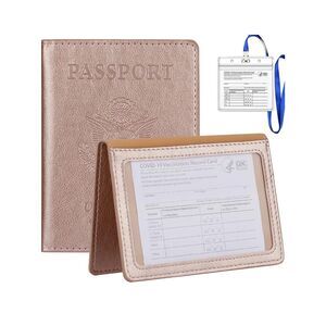 Passport Wallet/Holder with Vaccine Card Slot Rose Gold